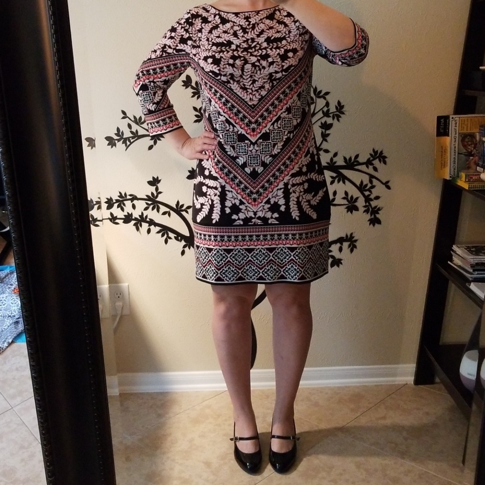 WHBM coral black patterned dress